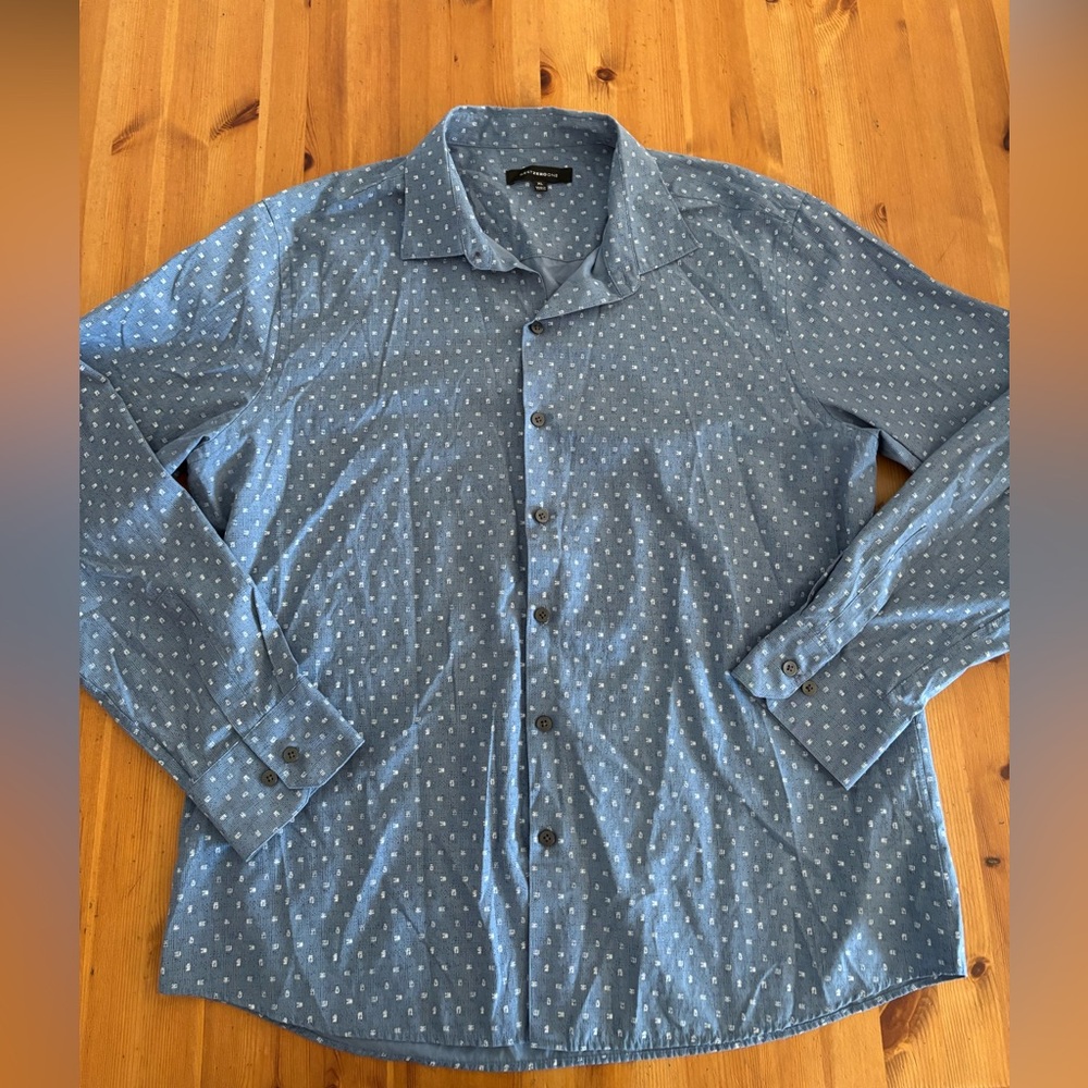 Casual Blue square Polka Dot Button-Down Shirt